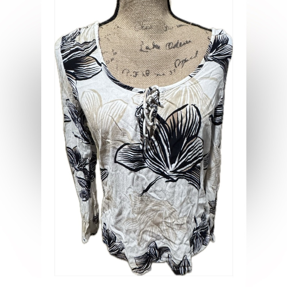 White and Black Tie Front Blouse